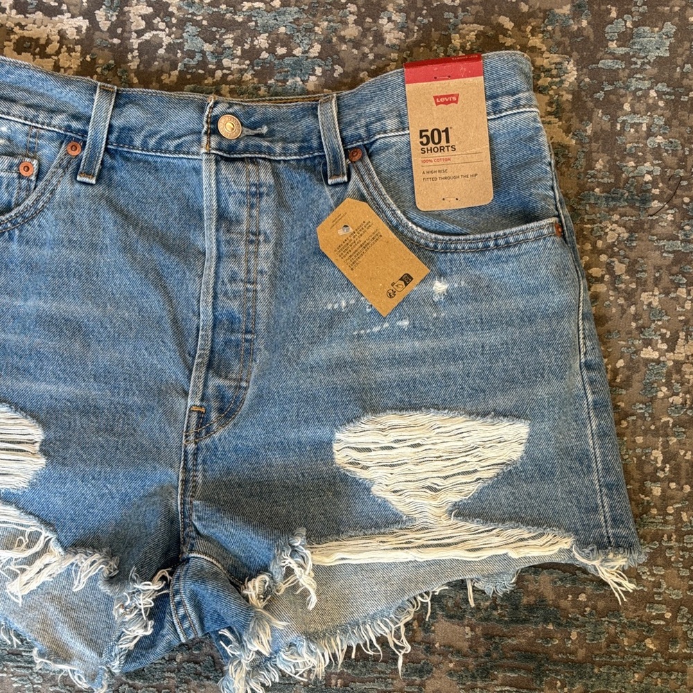 Levi’s 501 Original Distressed Cutoff Denim Shorts Size 34 High Waist NWT - Picture 8 of 11